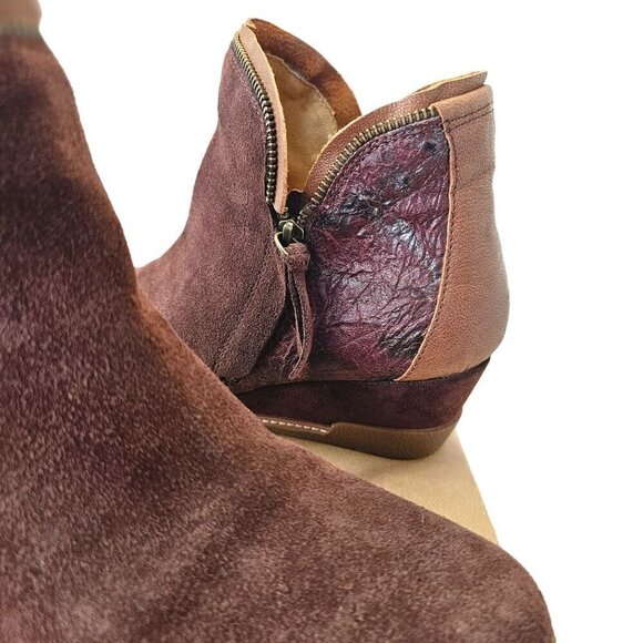 Hälsa Dana Ankle Wedge Bootie Womens 9 Brown Suede and Brown Leather Double Zip - Picture 13 of 14